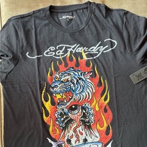 Ed Hardy black tee size large rhinestones NWT
